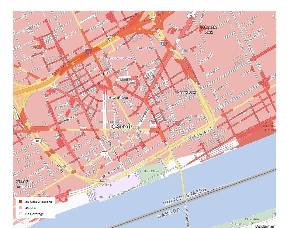 5G Verizon Detroit Downtown Cverage